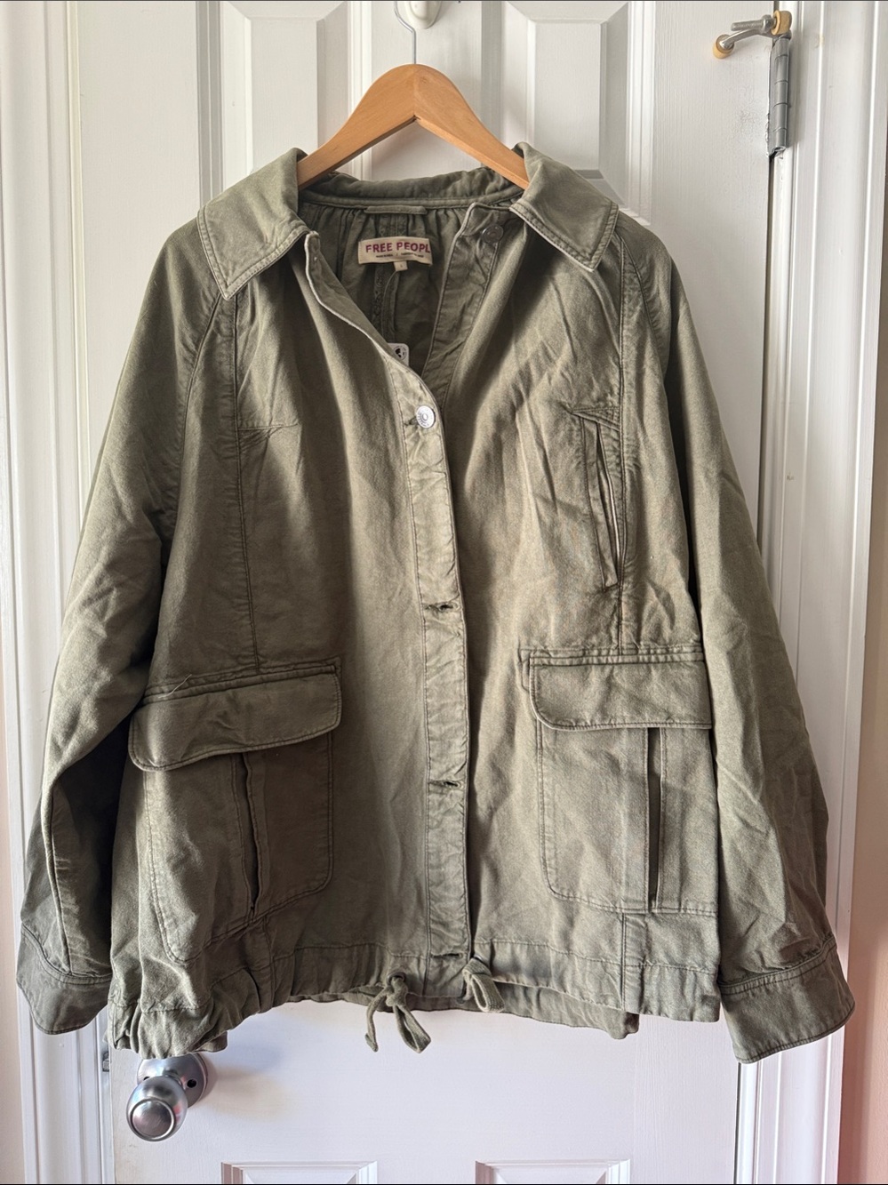 Free People Relaxed Cotton-Linen Jacket Olive LARGE NWT